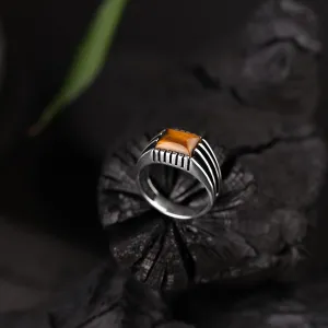 Natural Tiger Eye Stone Solid 925 Sterling Silver Special Design Elegant Ring for Men