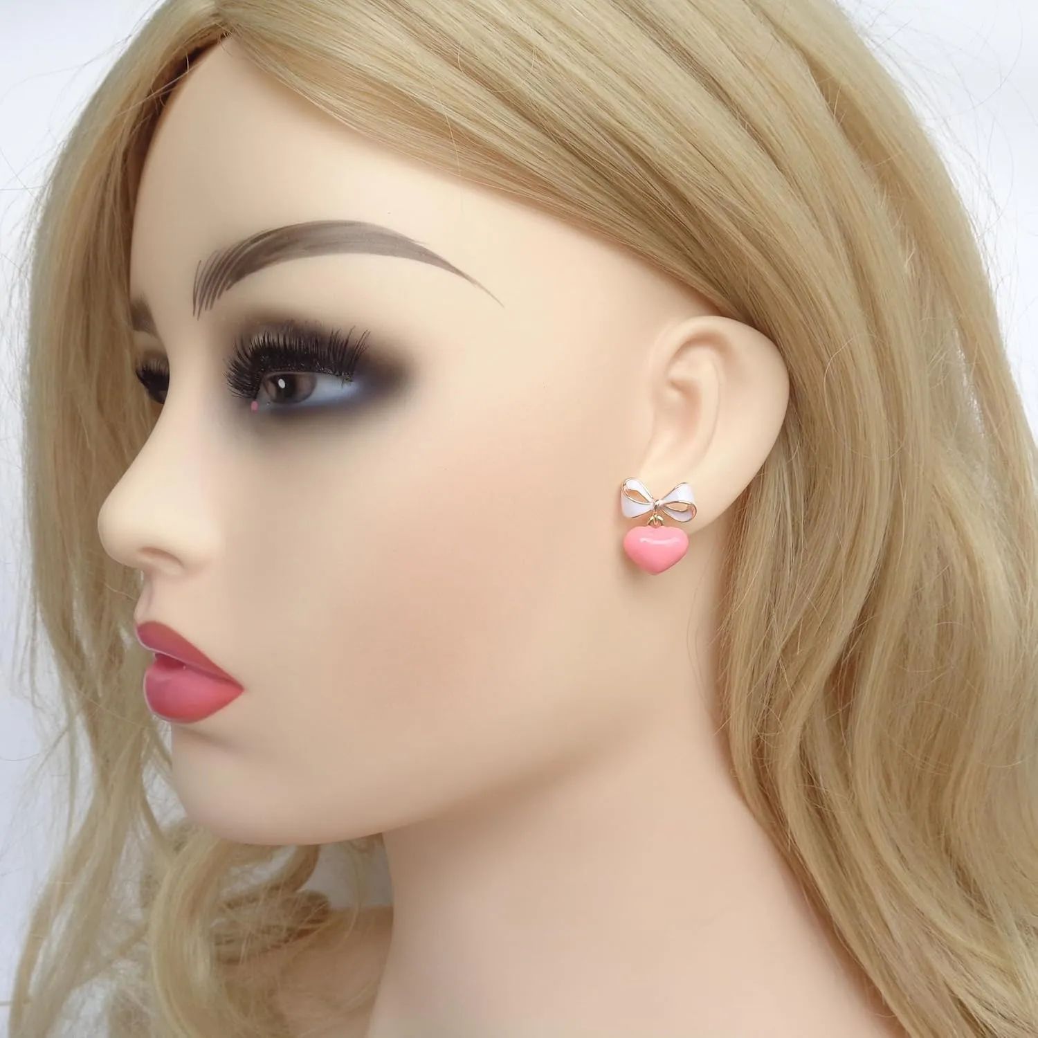 Navachi 18k Gold Plated Bow Heart Colorful Candy Enamel Womens Fashion Elegant Stud Earrings