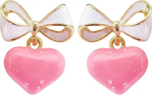 Navachi 18k Gold Plated Bow Heart Colorful Candy Enamel Womens Fashion Elegant Stud Earrings