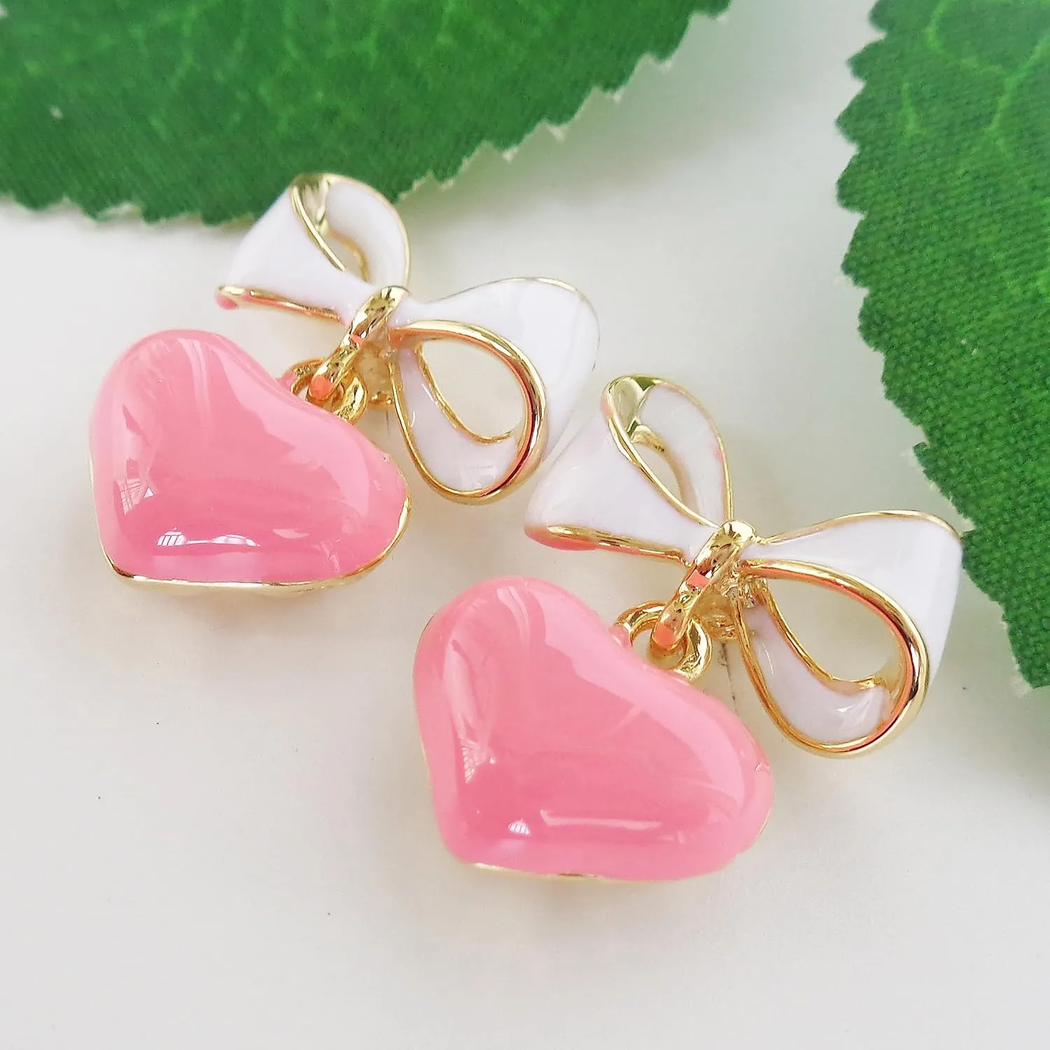 Navachi 18k Gold Plated Bow Heart Colorful Candy Enamel Womens Fashion Elegant Stud Earrings