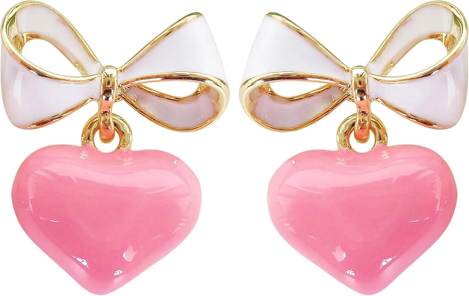 Navachi 18k Gold Plated Bow Heart Colorful Candy Enamel Womens Fashion Elegant Stud Earrings