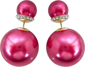 Navachi 18k Gold Plated Double Sided Colorful Faux Pearl Beads Womens Fashion Elegant Candy Stud Earrings