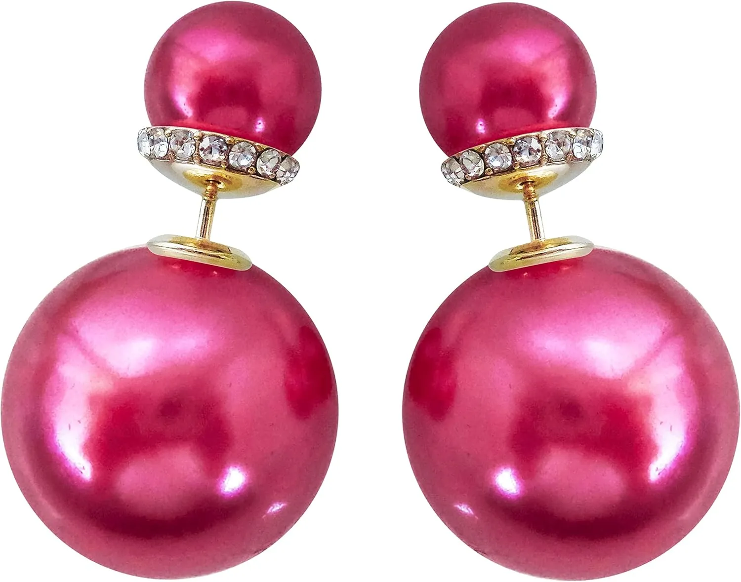 Navachi 18k Gold Plated Double Sided Colorful Faux Pearl Beads Womens Fashion Elegant Candy Stud Earrings