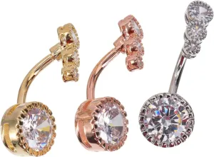 Navel Ring 3pcs Zircon Belly Button Ring Stainless Steel Comfortable to Wear Elegant Navel Ornaments