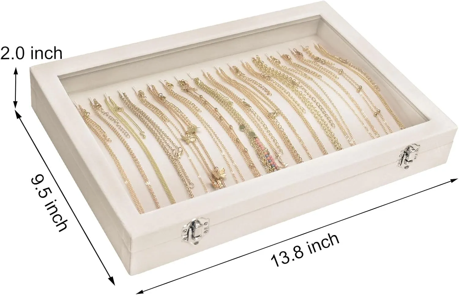 Necklace Organizer Box Premium 20 Hooks Velvet Necklace Display Jewelry Tray with Transparent Lid Jewelry Necklace Display Box for Necklace Pendants Suitable for Women and Girls (Beige)