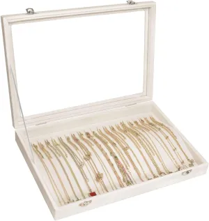 Necklace Organizer Box Premium 20 Hooks Velvet Necklace Display Jewelry Tray with Transparent Lid Jewelry Necklace Display Box for Necklace Pendants Suitable for Women and Girls (Beige)