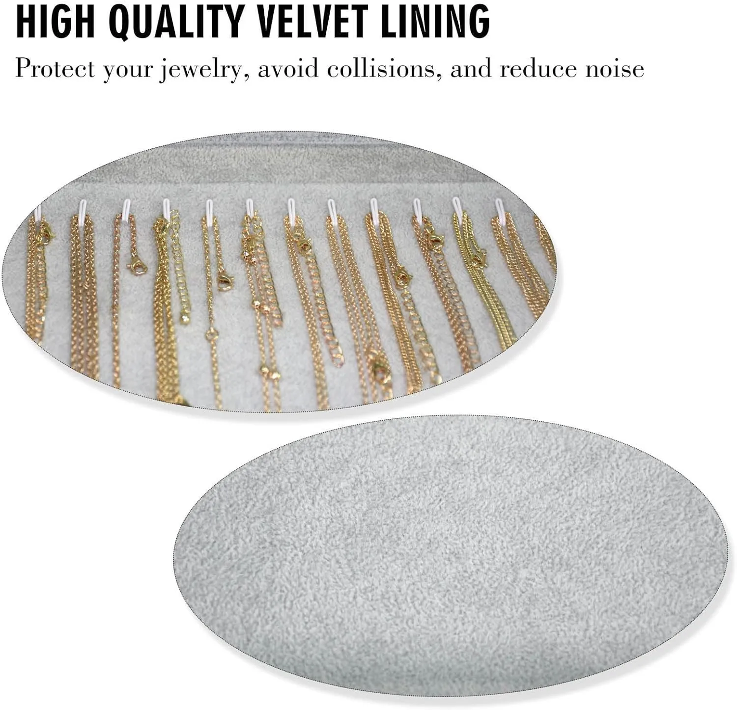Necklace Organizer Box with Clear Lid Velvet Tray for Jewelry Storage Display Case, 20 Hooks Glass Top Drawer Insert Necklaces Pendants Dustproof Necklace Jewelry Box Organizer & Tray (Grey)