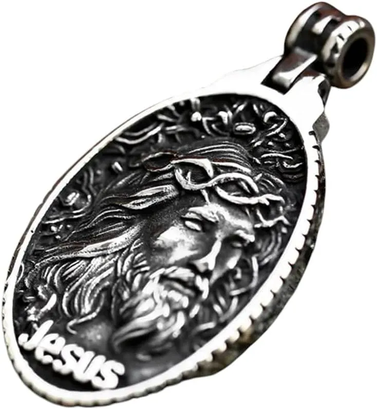 New 2025 Arrival Christian Jesus Pendant Oval Shape Exquisite Vintage Men's Necklace Crown Of Thons Jesus Jewelry Gift With For You Accessories Trendy Creative Gift