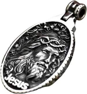 New 2025 Arrival Christian Jesus Pendant Oval Shape Exquisite Vintage Men's Necklace Crown Of Thons Jesus Jewelry Gift With For You Accessories Trendy Creative Gift