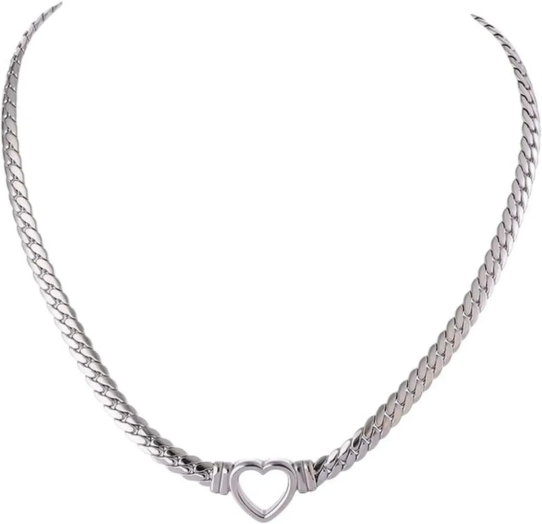 New 2025 Unisex Casual Style 18K Real Gold Layered Stainless Steel Cuban Link Heart Chain For Women Waterproof Necklace Herfriend Gift Jewelry Fashion Trendy Accessories Creative For Women And Men