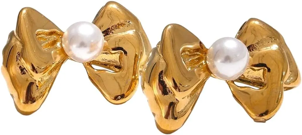 New 2026 Exquisite Imitation Pearls Bow Knot Bowtie Stud Earrings 316L Stainless Steel Trendy Fashion Daily Decoration Jewelry Luxury With You Accessories Best For Gift