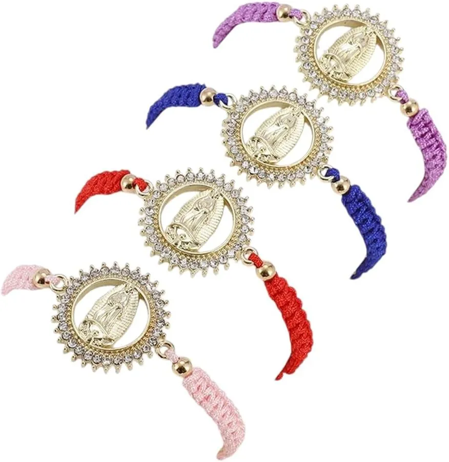 New 2026 Unisex Stylish Bohemian Cord Virgin Mary Bracelet Adjustable Cross Catholic Prayer Wrap Women's Religious Decoration Jewelry Luxury With You Accessories Trendy Best For Gift Women And Men