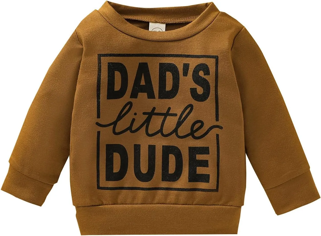 Newborn Infant Baby Boys Pullover Dad's Little Dude Sweatshirt Long Sleeve Casual Sweater Fall Clothes