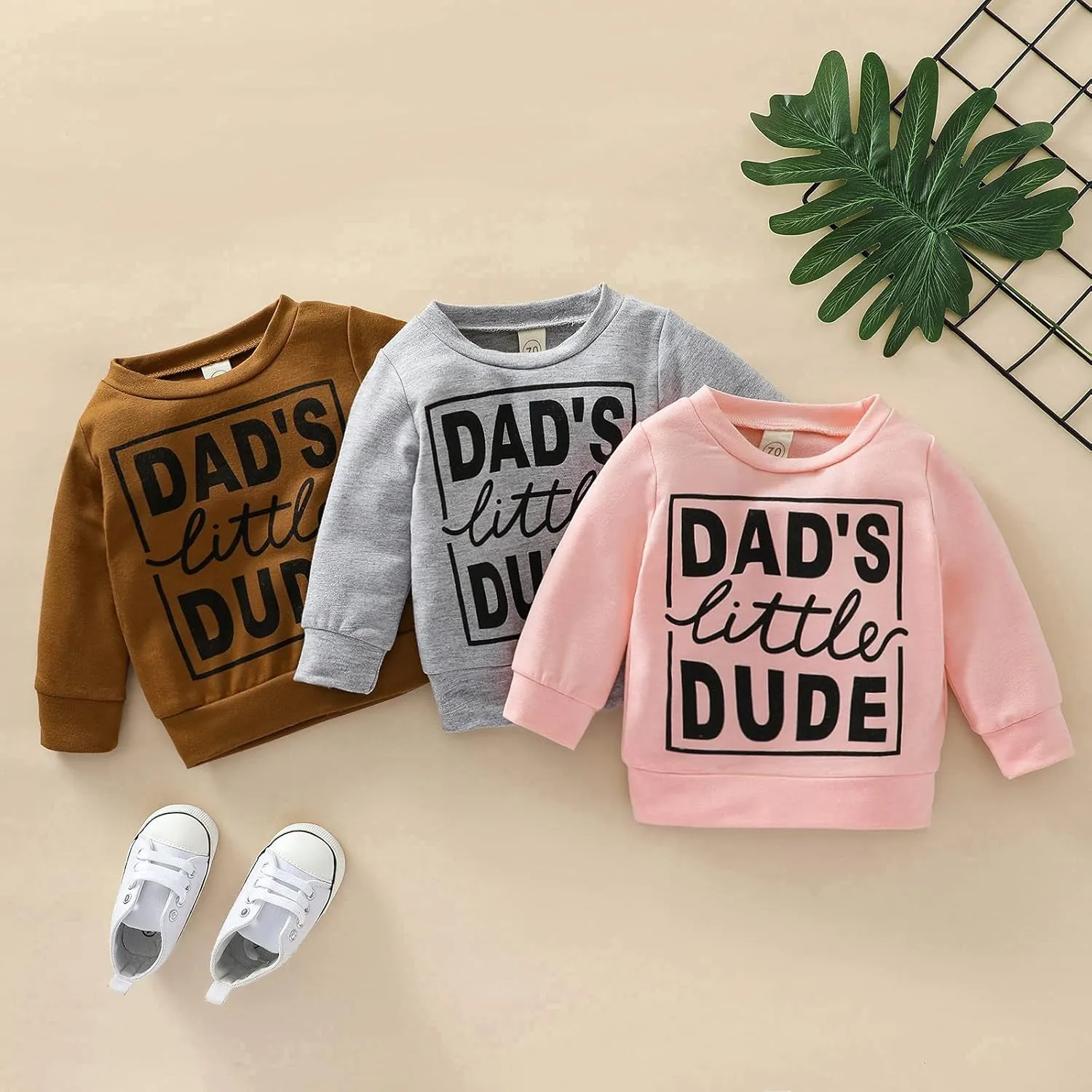 Newborn Infant Baby Boys Pullover Dad's Little Dude Sweatshirt Long Sleeve Casual Sweater Fall Clothes