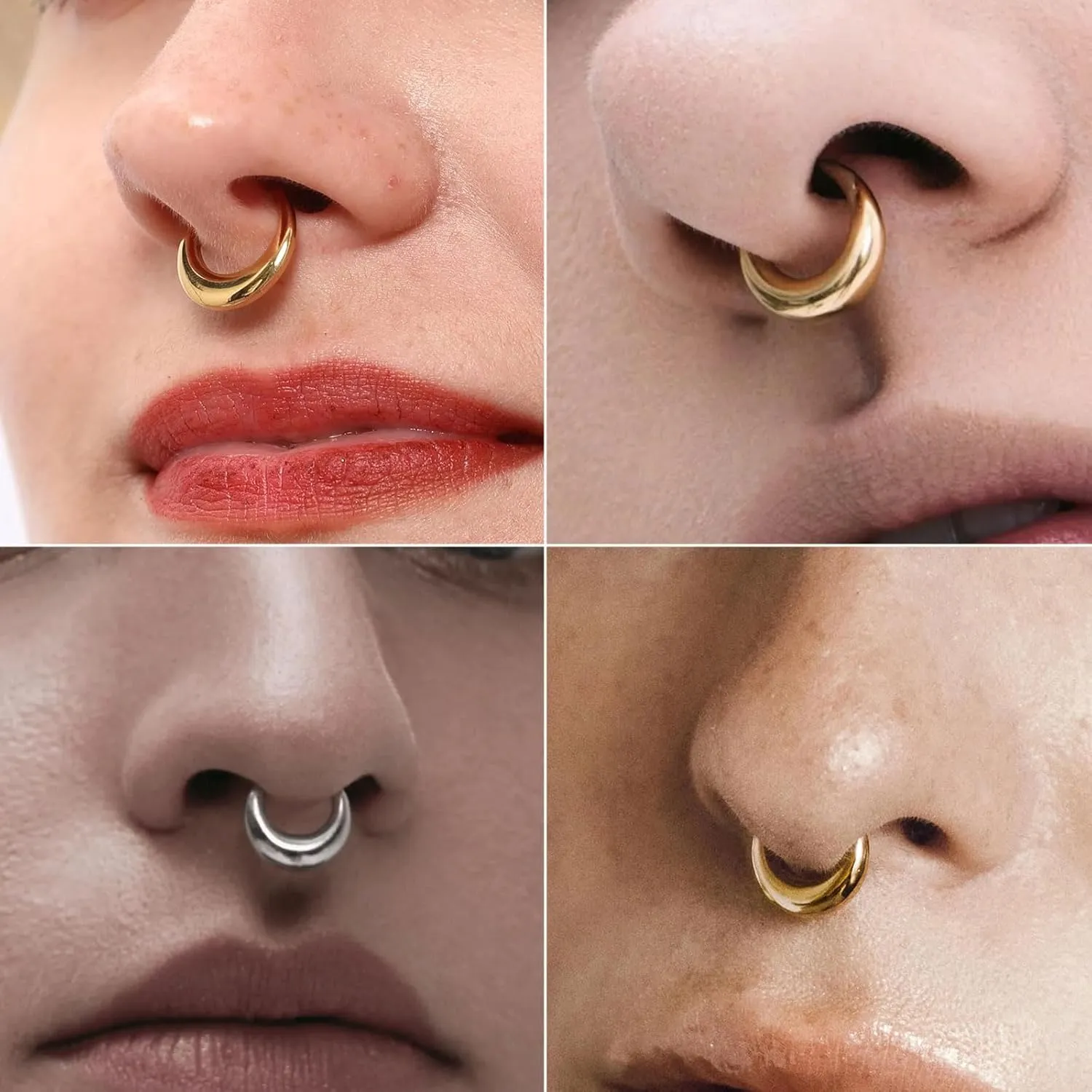 Nose Rings for Women 16G Septum rings Gold Star Clicker Hoops Daith Hoop Spikes Chain Nose Ring for Women Men Silver Piercing Jewelry
