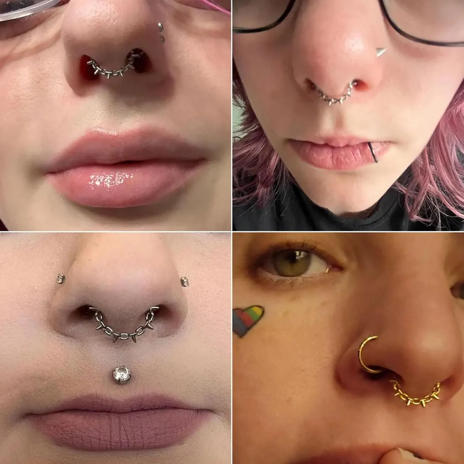 Nose Rings for Women 16G Septum rings Gold Star Clicker Hoops Daith Hoop Spikes Chain Nose Ring for Women Men Silver Piercing Jewelry