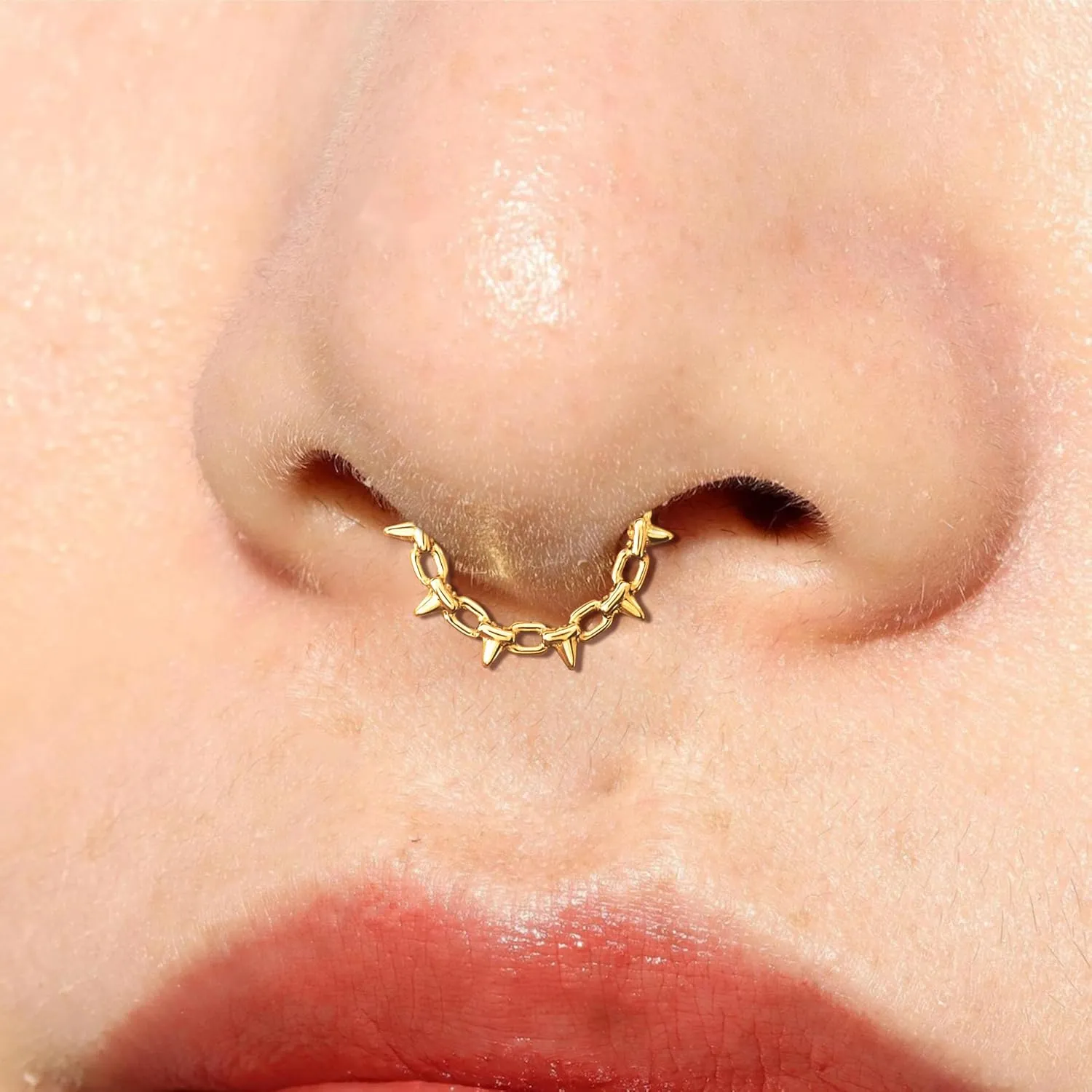 Nose Rings for Women 16G Septum rings Gold Star Clicker Hoops Daith Hoop Spikes Chain Nose Ring for Women Men Silver Piercing Jewelry