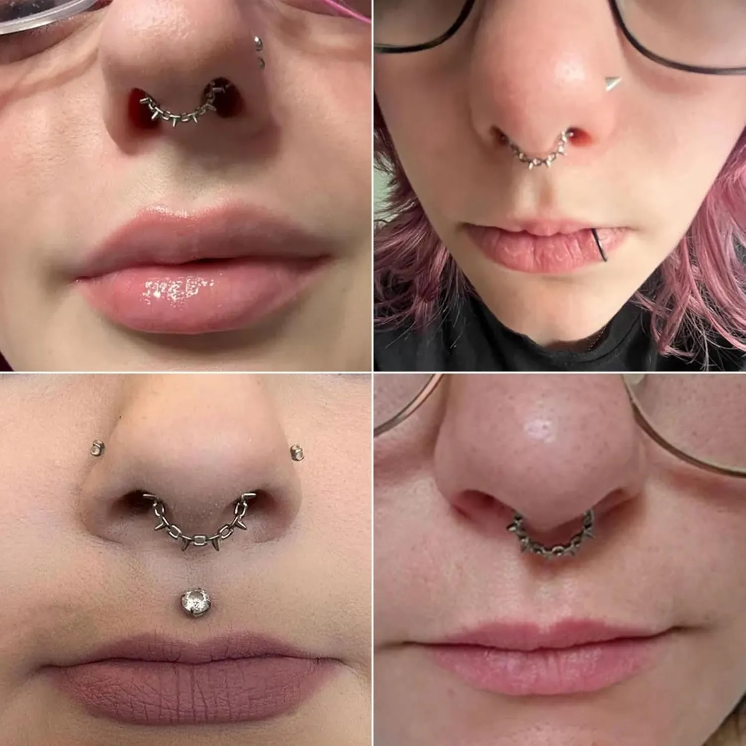 Nose Rings for Women 16G Septum rings Gold Star Clicker Hoops Daith Hoop Spikes Chain Nose Ring for Women Men Silver Piercing Jewelry
