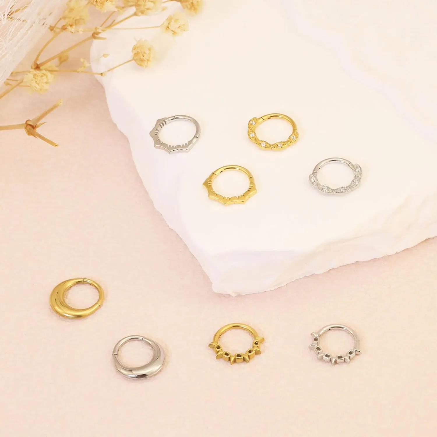 Nose Rings for Women 16G Septum rings Gold Star Clicker Hoops Daith Hoop Spikes Chain Nose Ring for Women Men Silver Piercing Jewelry