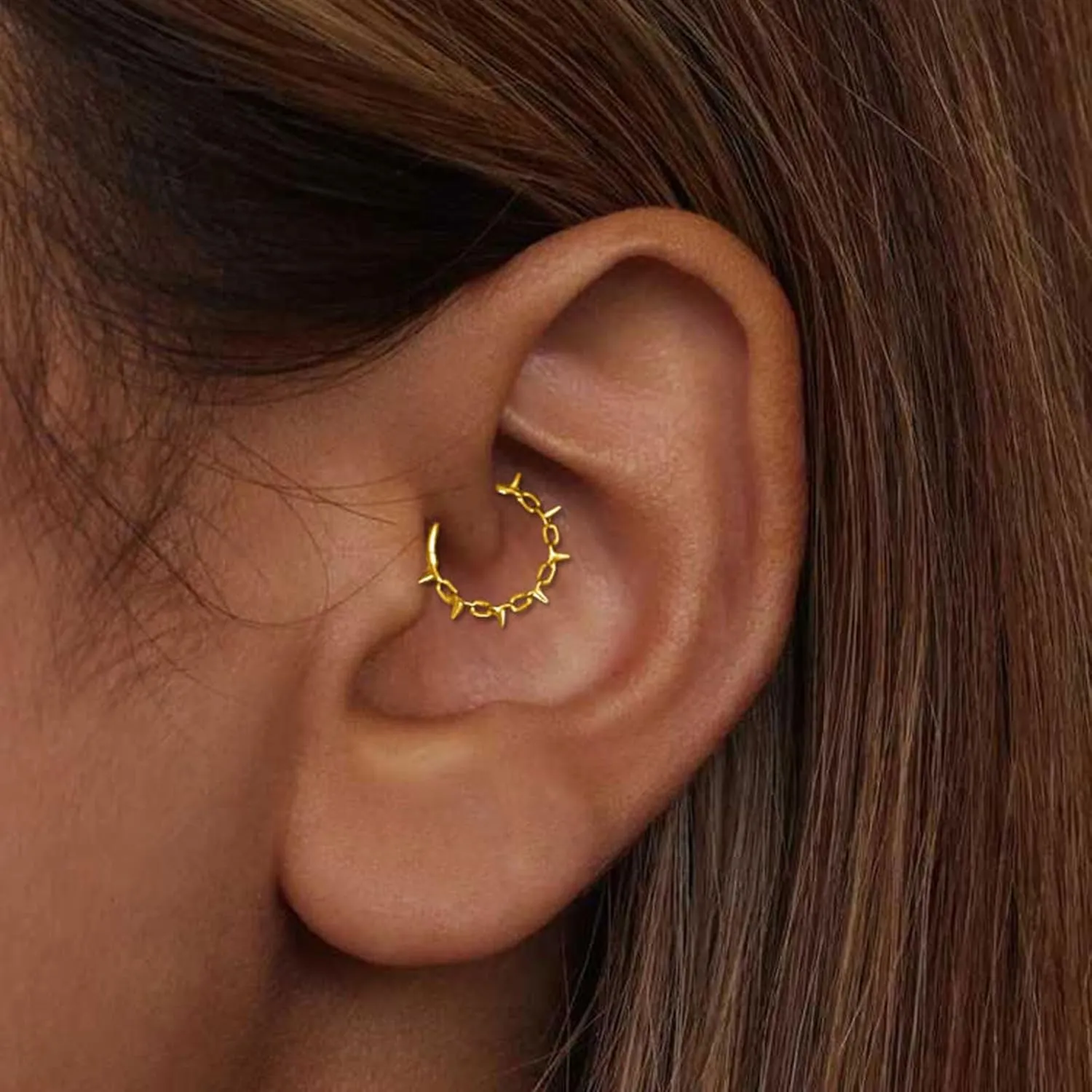 Nose Rings for Women 16G Septum rings Gold Star Clicker Hoops Daith Hoop Spikes Chain Nose Ring for Women Men Silver Piercing Jewelry
