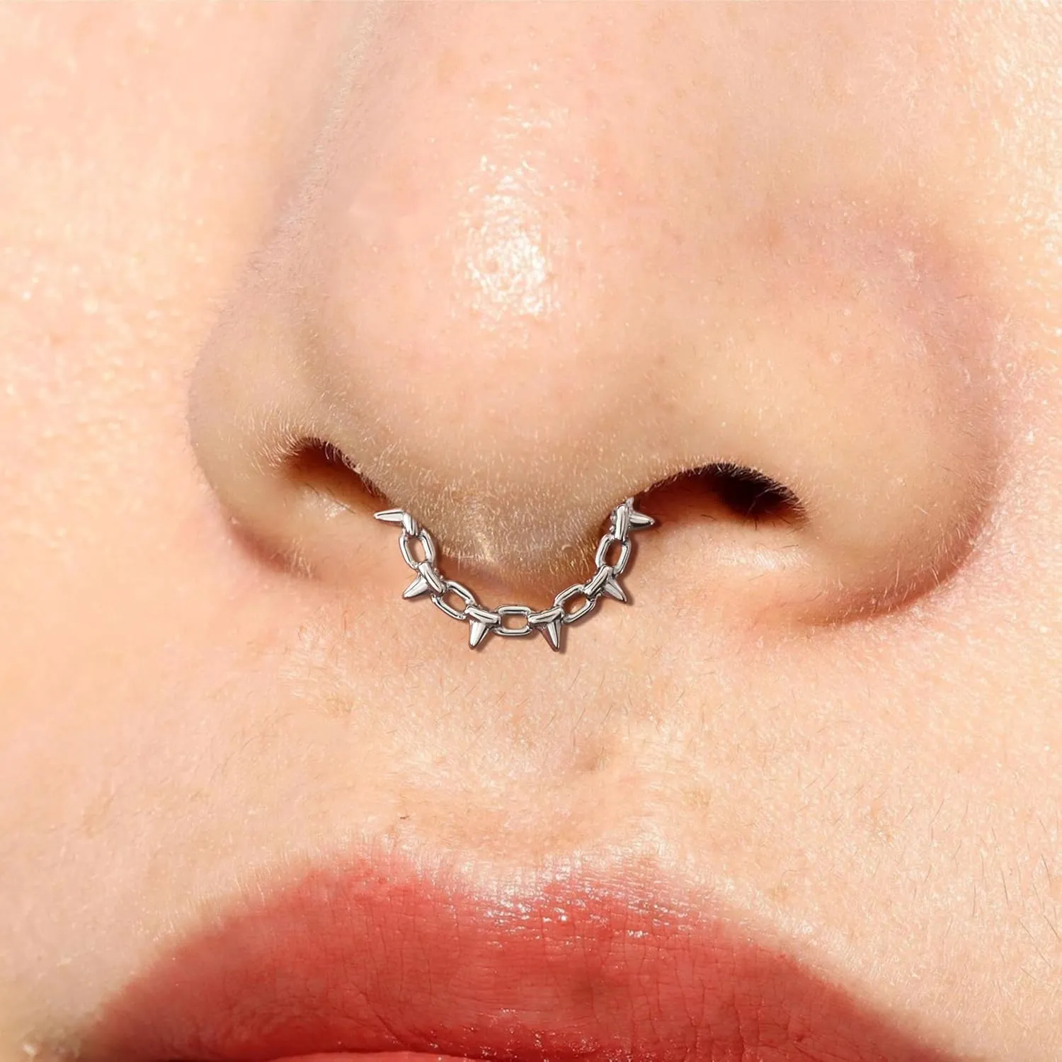 Nose Rings for Women 16G Septum rings Gold Star Clicker Hoops Daith Hoop Spikes Chain Nose Ring for Women Men Silver Piercing Jewelry