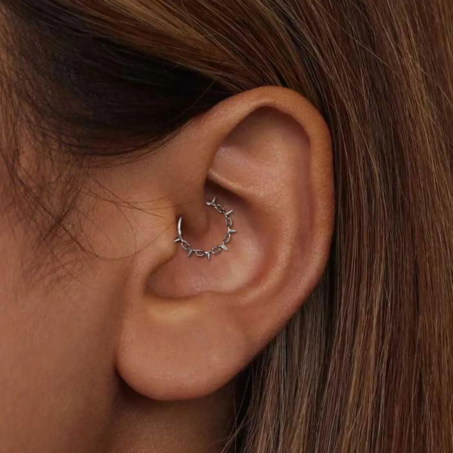 Nose Rings for Women 16G Septum rings Gold Star Clicker Hoops Daith Hoop Spikes Chain Nose Ring for Women Men Silver Piercing Jewelry