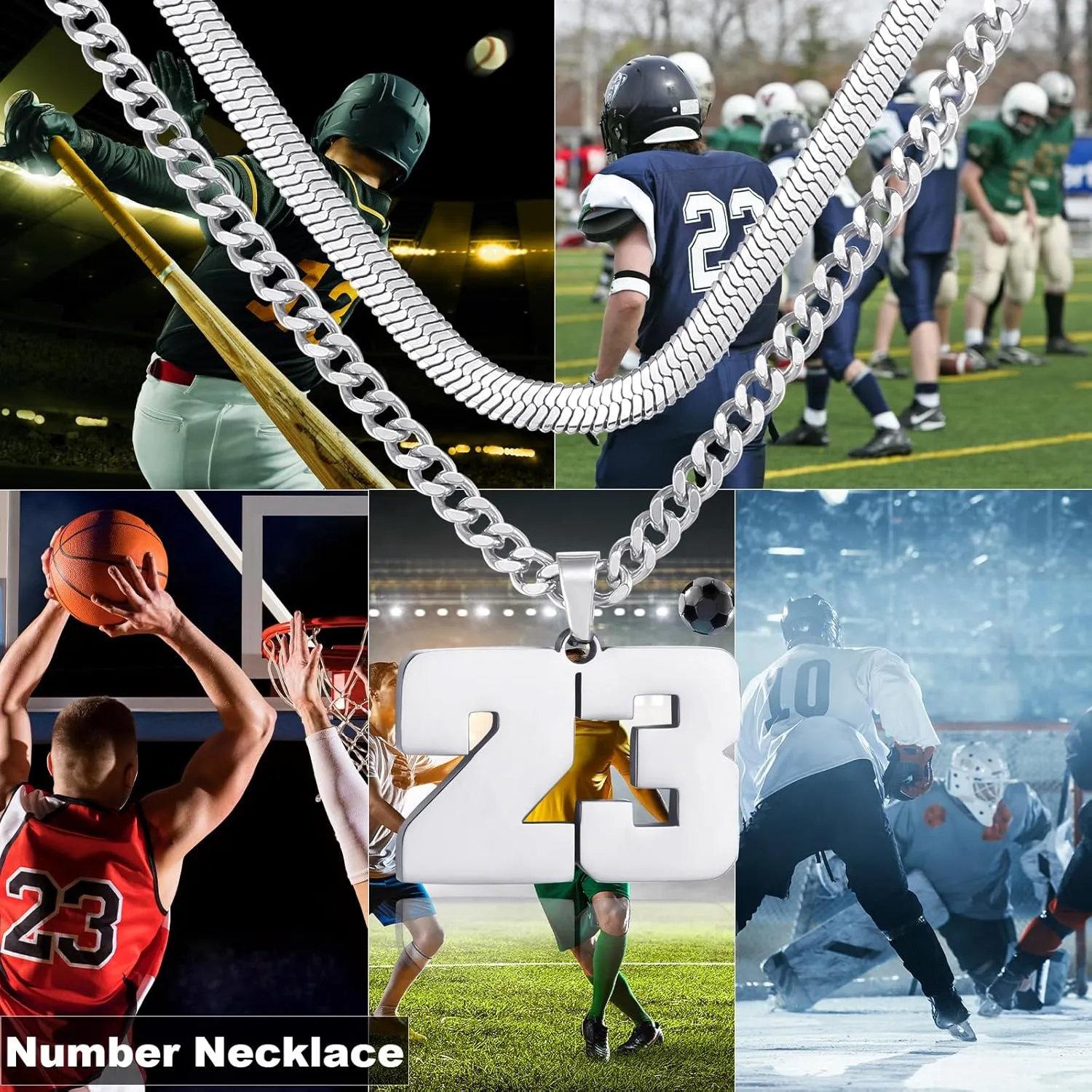 Number Necklace, Layered Necklace for Men, Jersey Number Necklace for Boy Athlete, 18 20 In Stainless Steels Chain for Men With Number Pendant, Basketball Football Baseball Number Necklaces for Boys