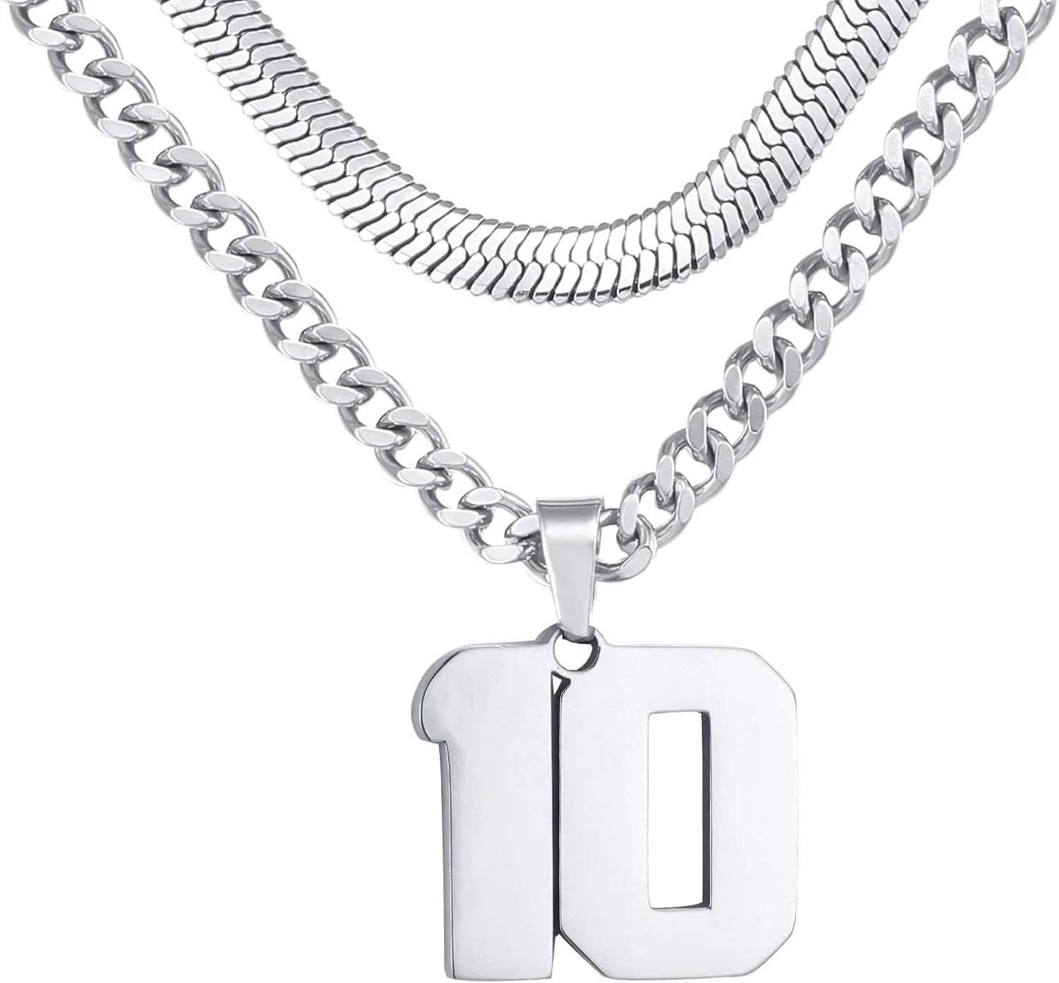 Number Necklace, Layered Necklace for Men, Jersey Number Necklace for Boy Athlete, 18 20 In Stainless Steels Chain for Men With Number Pendant, Basketball Football Baseball Number Necklaces for Boys