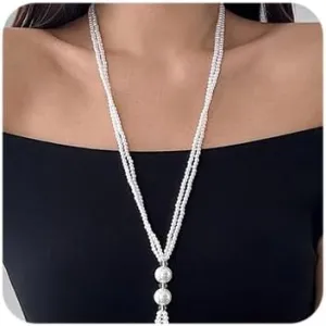 Octwine 2 Tier 1920s Long layered Pearl Tassel Necklaces for Women Long Pearl Necklace Dainty Multiple Strands Pearl Necklace Statement Sweater Strand Chain for Women