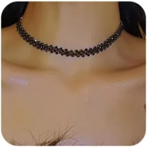 Octwine Bohemian Short Choker Simple Black Rhinestone Bar Party Prom Neckalce Layered Necklaces Adjustable Chain Neckalce for Women