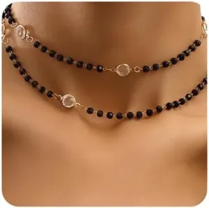 Octwine Women Long Black Crystals Punk Choker Necklaces for Women Halloween Gold Layered Necklace Costume Jewelry (Black 5)