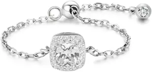 OIDIMS Cubic Zirconia Link Chain Statement Ring with Dangle Beaded Ball S925 Sterling Silver Adjustable Band Birthstone Stacking Promise Rings Tassel Dangling Fashion Jewelry for Women