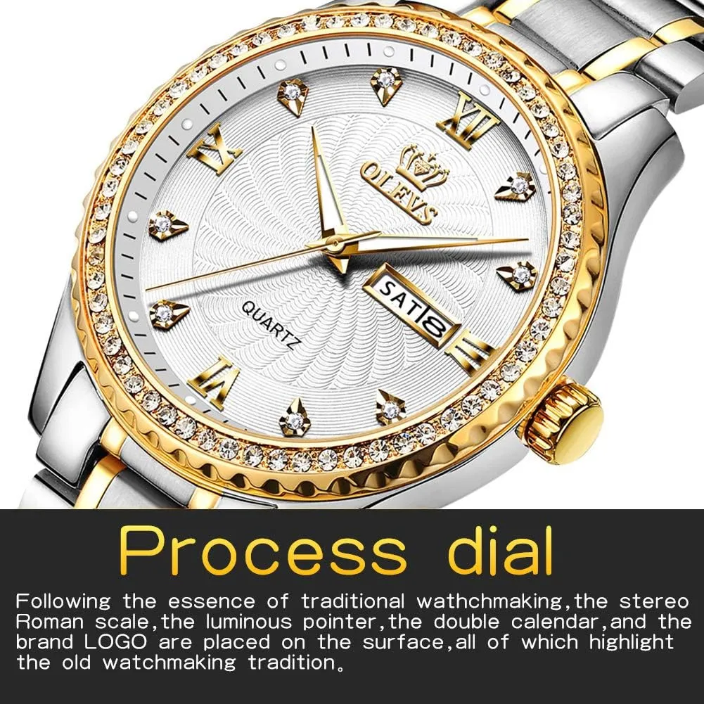 OLEVS Luxury Diamond Watches for Men Waterproof Mens Fine Business Casual Watch Calendar Week Analog Quartz Watch for Christmas