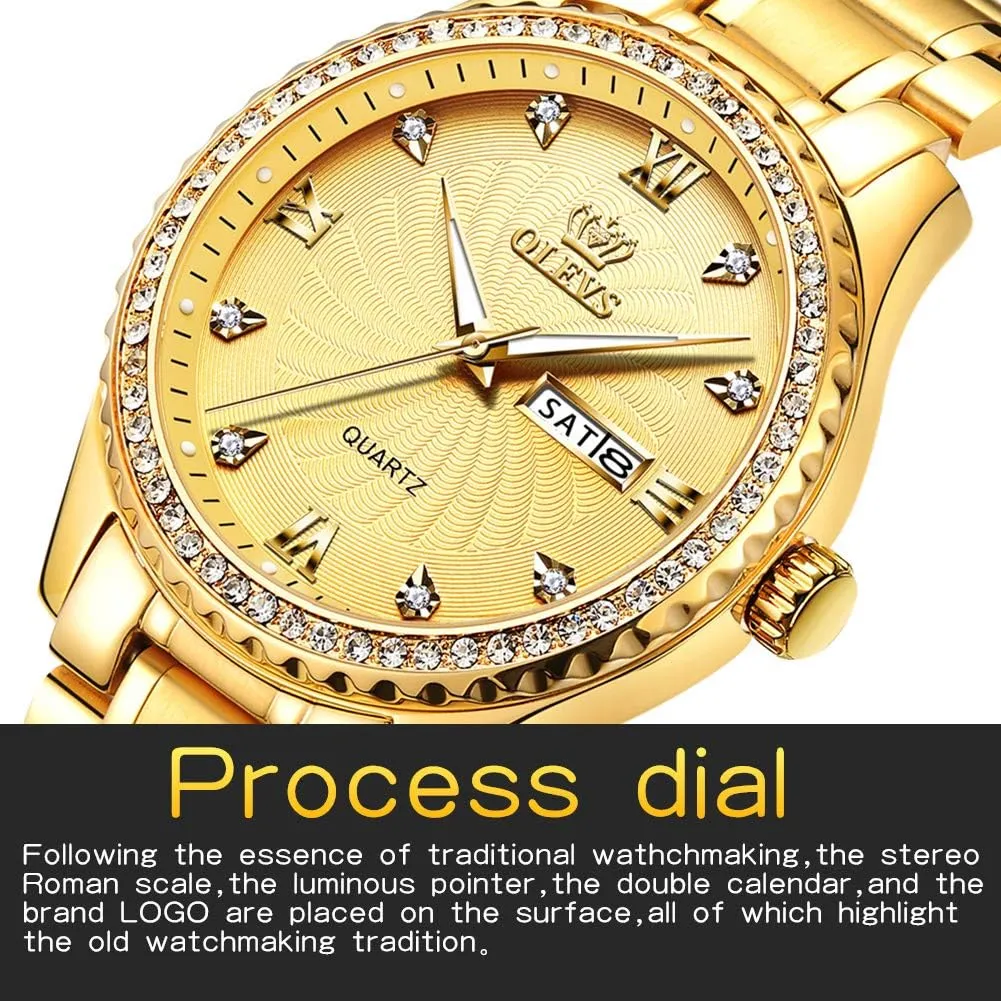 OLEVS Luxury Diamond Watches for Men Waterproof Mens Fine Business Casual Watch Calendar Week Analog Quartz Watch for Christmas
