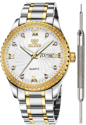 OLEVS Luxury Diamond Watches for Men Waterproof Mens Fine Business Casual Watch Calendar Week Analog Quartz Watch for Christmas