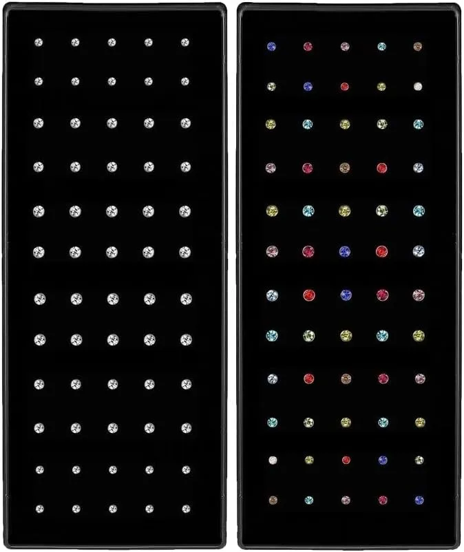 OMAIGAR Nose Rings Studs, 60pcs Straight or L-Shaped or Screw Nose Studs for Women Men, Surgical Stainless Steel Hypoallergenic Nose Piercing Jewelry 1.5/2/2.5mm Size Rhinestone and Ideal Gift