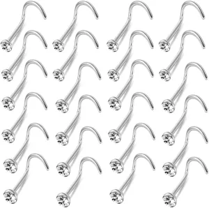 OMAIGAR Nose Rings Studs, 60pcs Straight or L-Shaped or Screw Nose Studs for Women Men, Surgical Stainless Steel Hypoallergenic Nose Piercing Jewelry 1.5/2/2.5mm Size Rhinestone and Ideal Gift