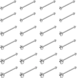 OMAIGAR Nose Rings Studs, Straight/L/Screw Shaped Nose Studs for Women Men, Surgical Stainless Steel Hypoallergenic Nose Piercing Jewelry 1.5/2/2.5mm Size Crystal and Ideal Gift