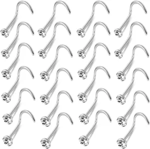 OMAIGAR Nose Rings Studs, Straight/L/Screw Shaped Nose Studs for Women Men, Surgical Stainless Steel Hypoallergenic Nose Piercing Jewelry 1.5/2/2.5mm Size Crystal and Ideal Gift