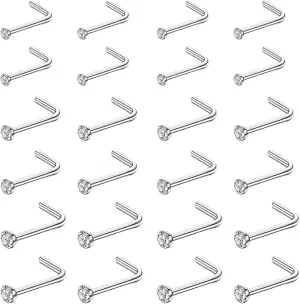 OMAIGAR Nose Rings Studs, Straight/L/Screw Shaped Nose Studs for Women Men, Surgical Stainless Steel Hypoallergenic Nose Piercing Jewelry 1.5/2/2.5mm Size Crystal and Ideal Gift