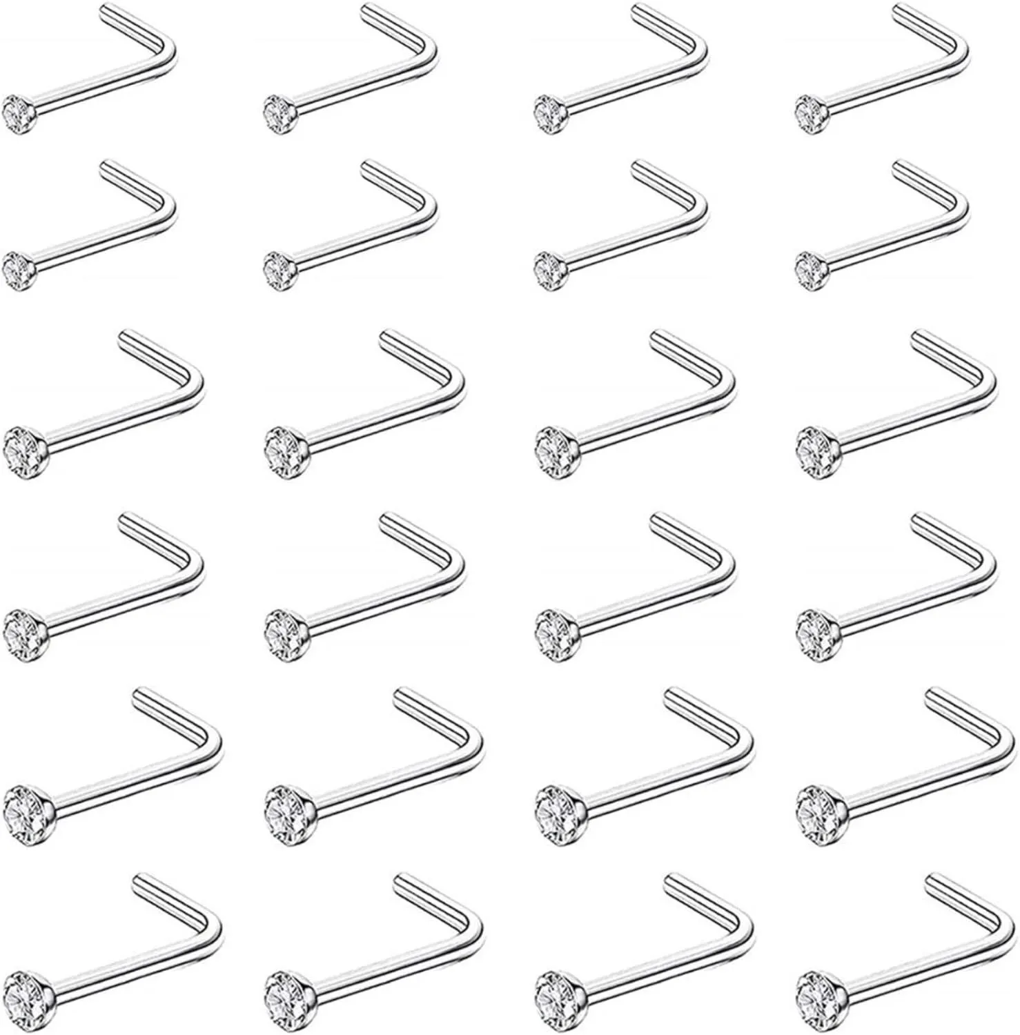 OMAIGAR Nose Rings Studs, Straight/L/Screw Shaped Nose Studs for Women Men, Surgical Stainless Steel Hypoallergenic Nose Piercing Jewelry 1.5/2/2.5mm Size Crystal and Ideal Gift
