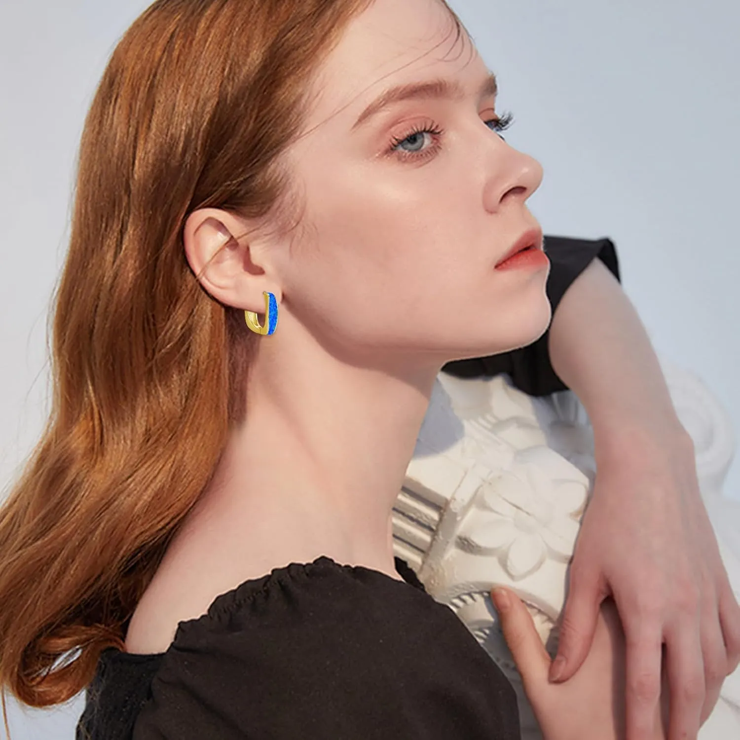 Opal Hoop Earrings for Women Hinged Hoop Earrings Sterling Silver/Rose Gold/ 14K Gold Plated Hoop Earrings Hypoallergenic Small Square Fashion Hoop Opal Jewelry Gifts for Women Girls