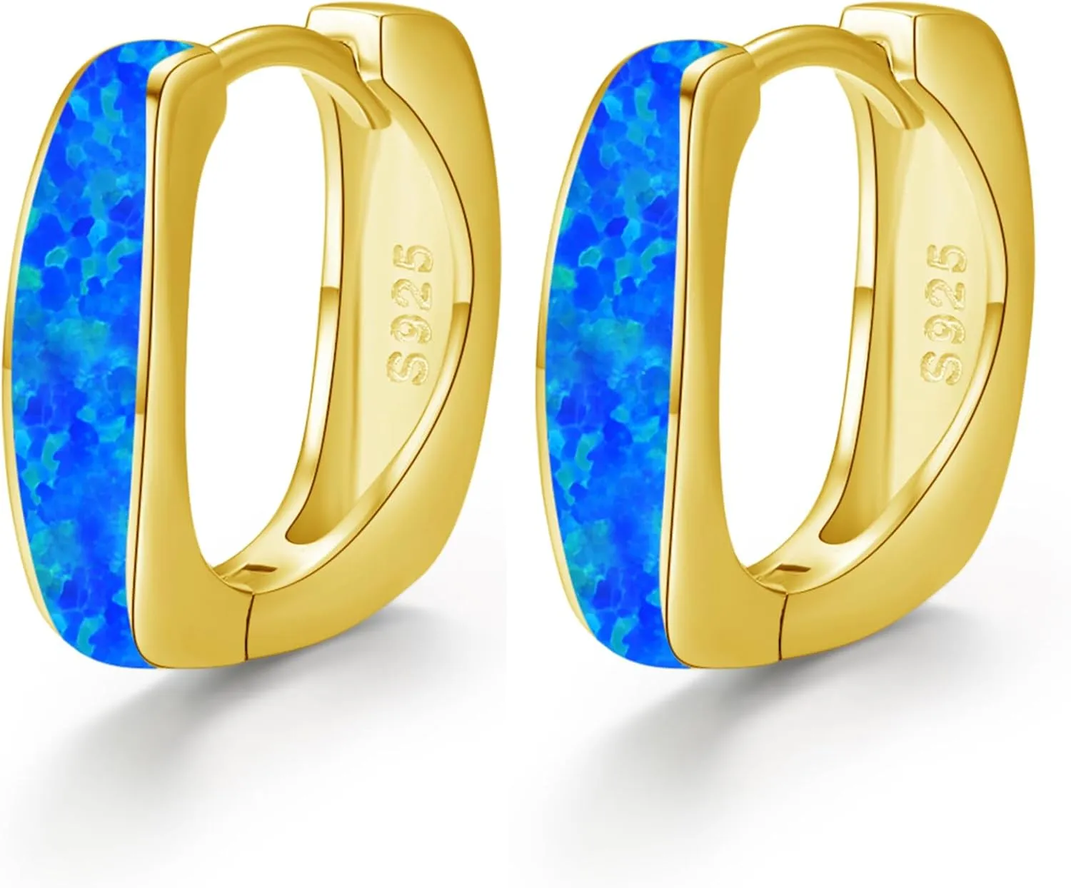 Opal Hoop Earrings for Women Hinged Hoop Earrings Sterling Silver/Rose Gold/ 14K Gold Plated Hoop Earrings Hypoallergenic Small Square Fashion Hoop Opal Jewelry Gifts for Women Girls