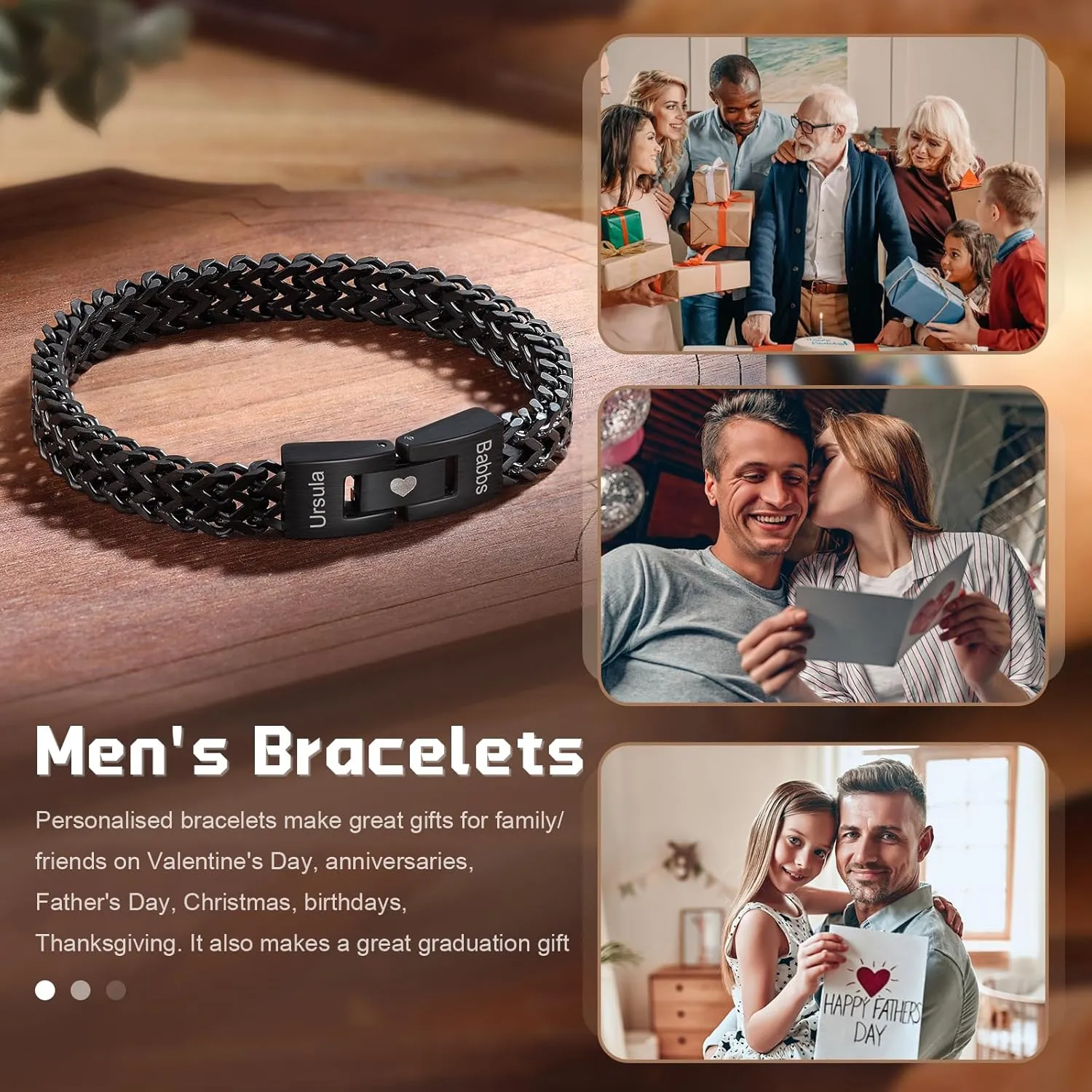 OPALSTOCK Personalized Stainless Steel Bracelet for Men  Custom Engraved Name Beads  Husband, Bf Valentines Day & Fathers Day Gift