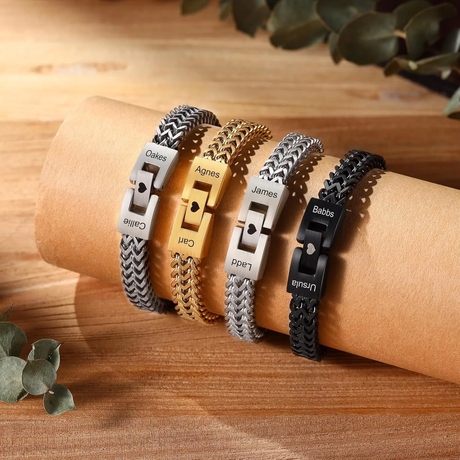 OPALSTOCK Personalized Stainless Steel Bracelet for Men  Custom Engraved Name Beads  Husband, Bf Valentines Day & Fathers Day Gift