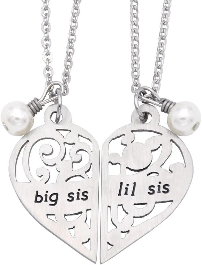 O.RIYA Big Sis Lil Sis Necklaces Set for 2, Silver Sister Bff Forever, Stainless Steel Pinky Promise Sister Best Friend Necklace Set