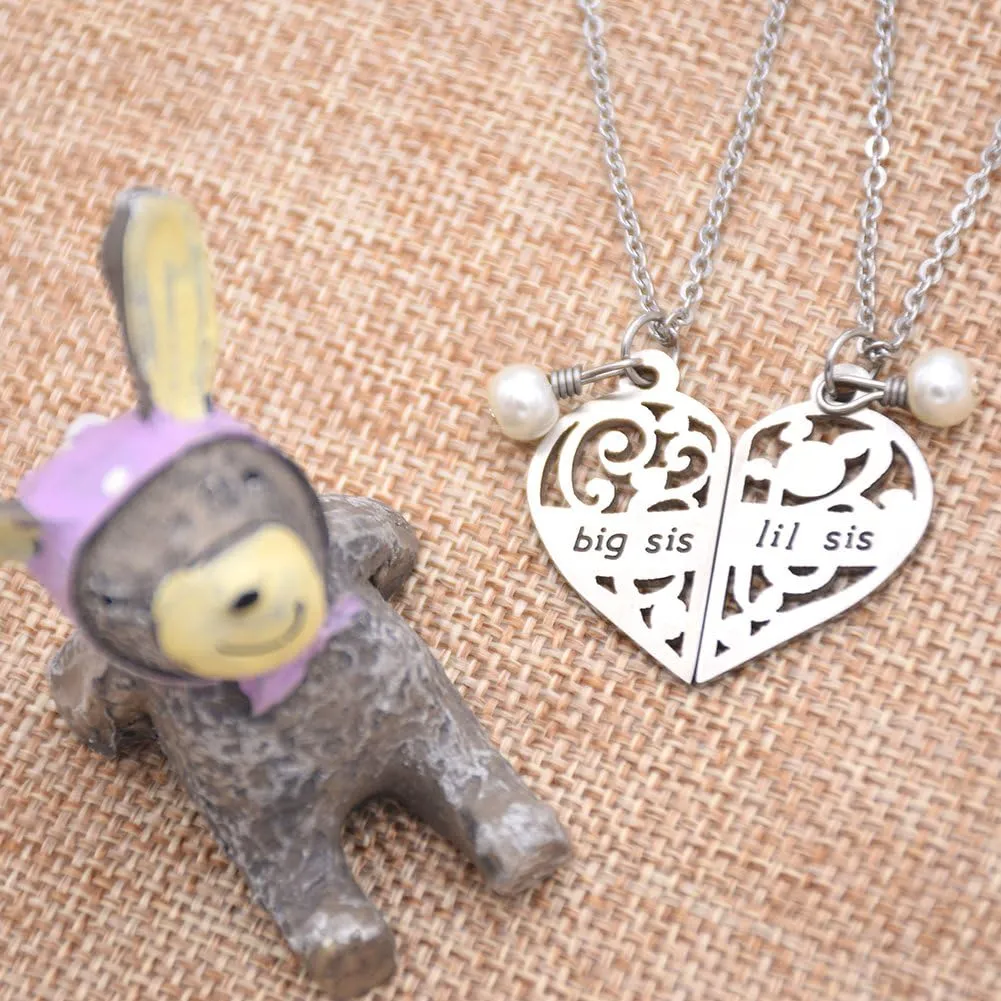 O.RIYA Big Sis Lil Sis Necklaces Set for 2, Silver Sister Bff Forever, Stainless Steel Pinky Promise Sister Best Friend Necklace Set