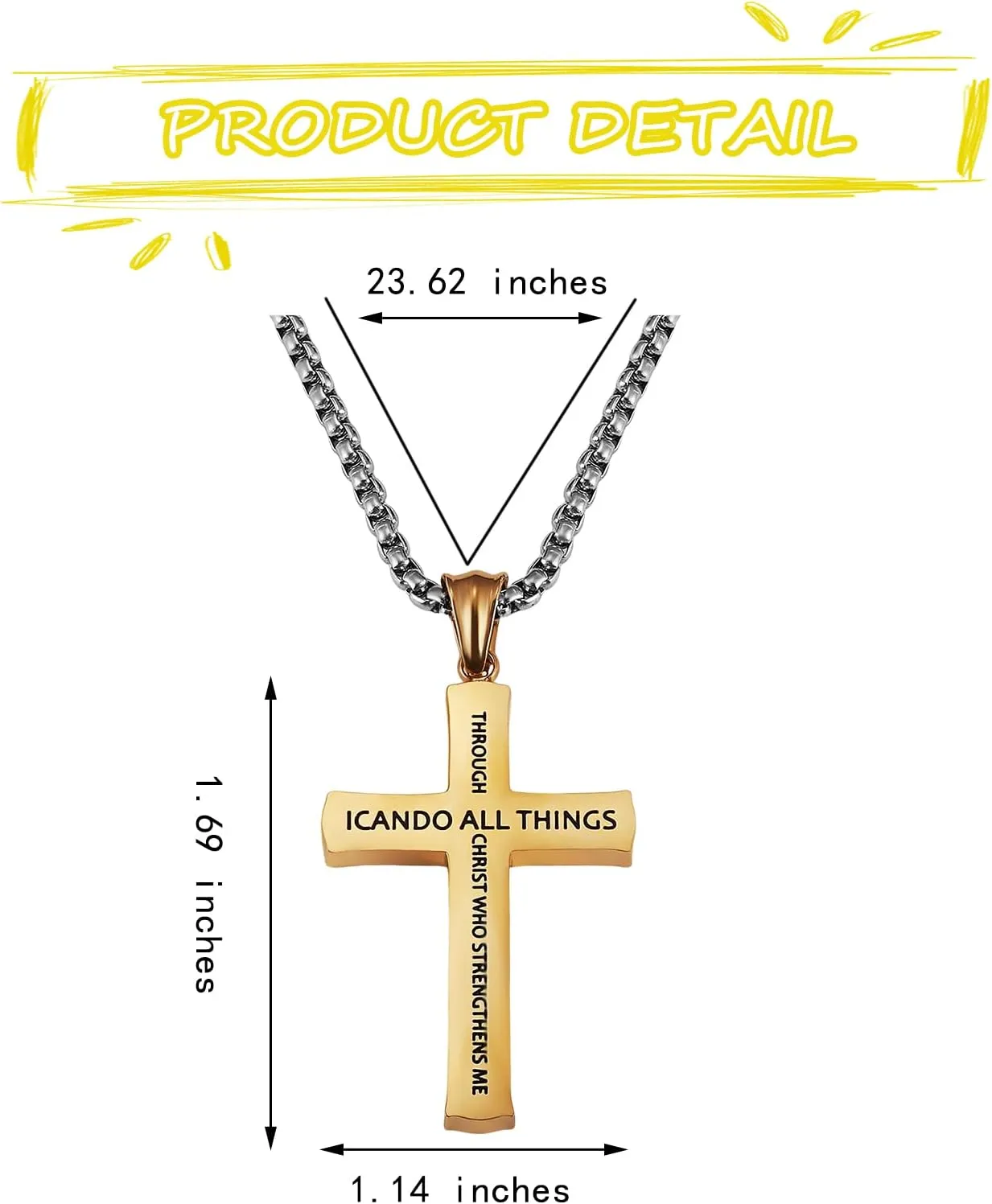 Ornaland Cross Pendant Necklace for Women Men Faith Cross Necklace Religious Cross Charm Neck Chain Jewelry Accessories Gift for Birthday Anniversary, Golden