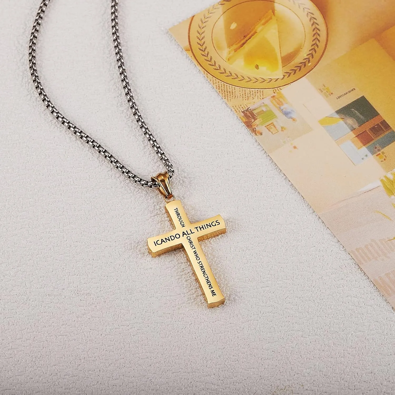 Ornaland Cross Pendant Necklace for Women Men Faith Cross Necklace Religious Cross Charm Neck Chain Jewelry Accessories Gift for Birthday Anniversary, Golden