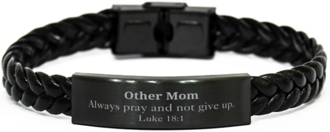 Other Mom Braided Leather Bracelet, Encouraging Luke 18:1 Prayer Gifts for Mothers Day, Inspirational Christian Jewelry for Mom, Hope and Confidence Gifts for Other Mom